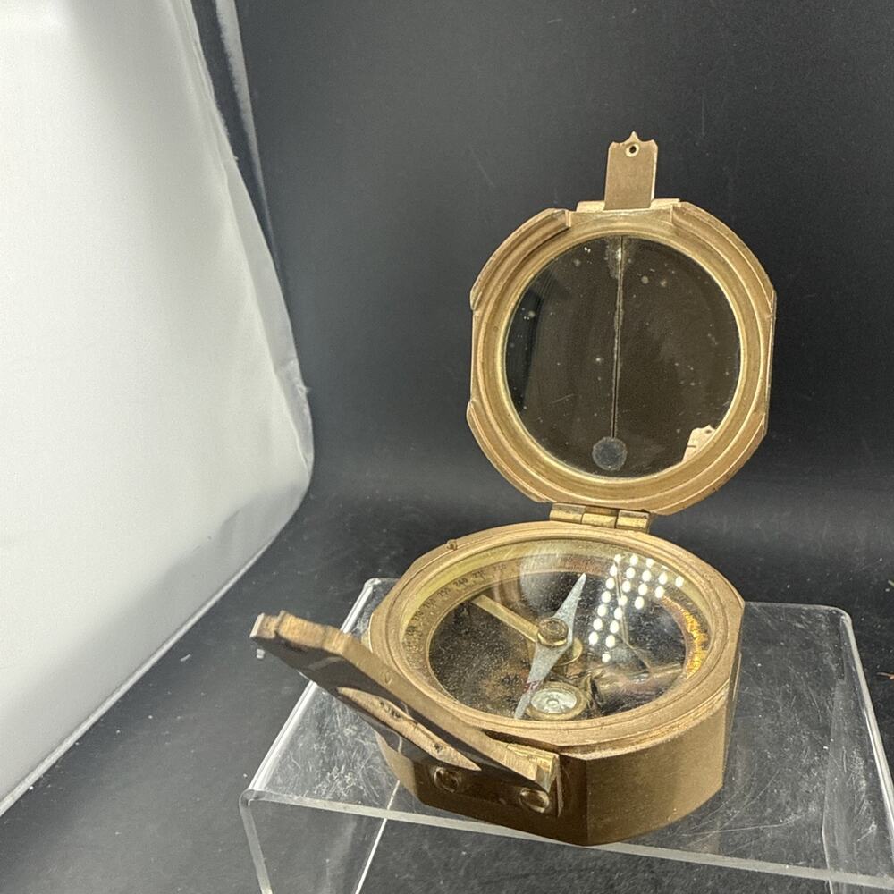 Vintage Stanley London Brass Brunton Pocket Transit Compass Natural Sine Chart